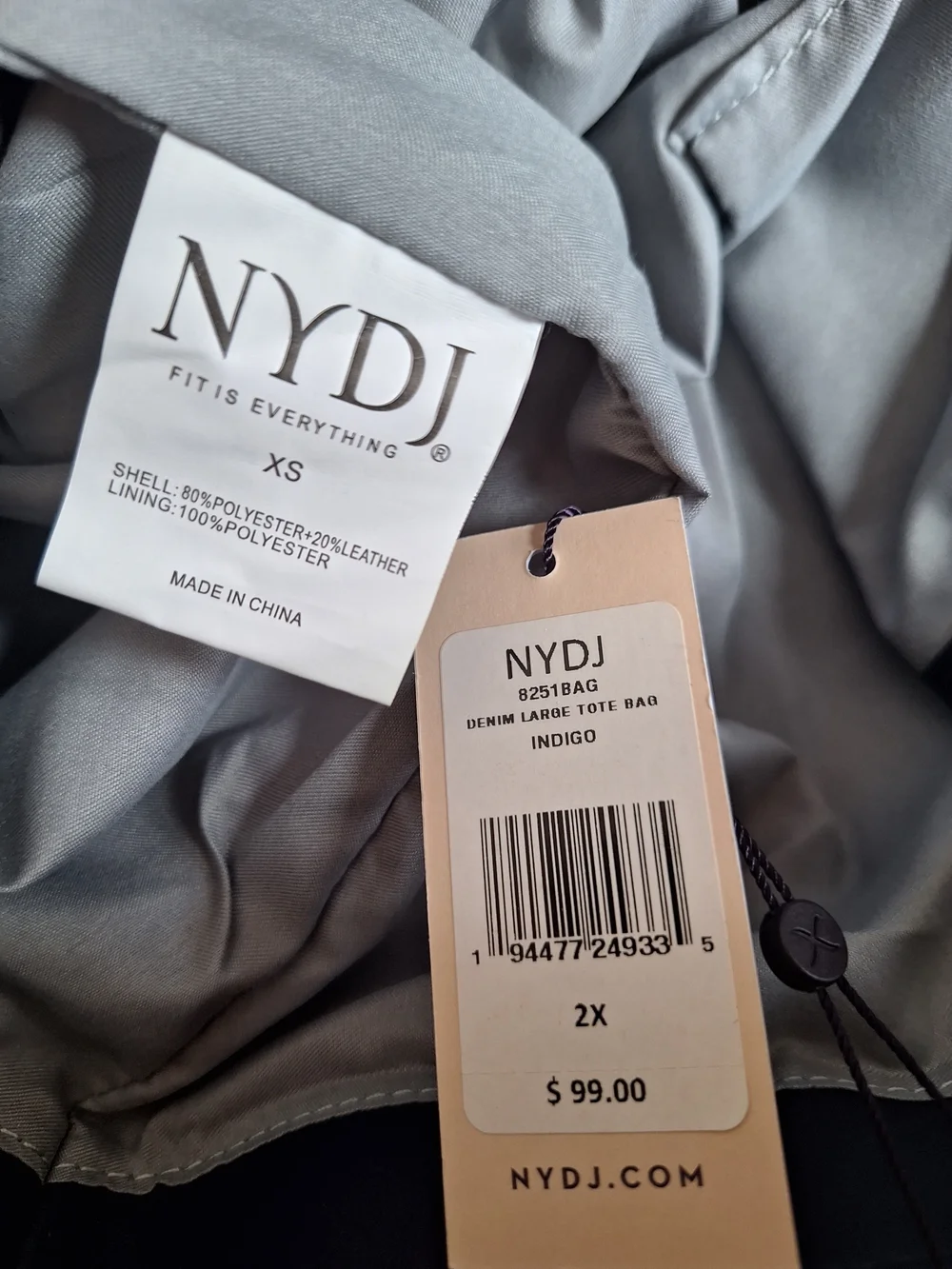 NWT NYDJ Blue Denim Tote Bag with Navy Trim